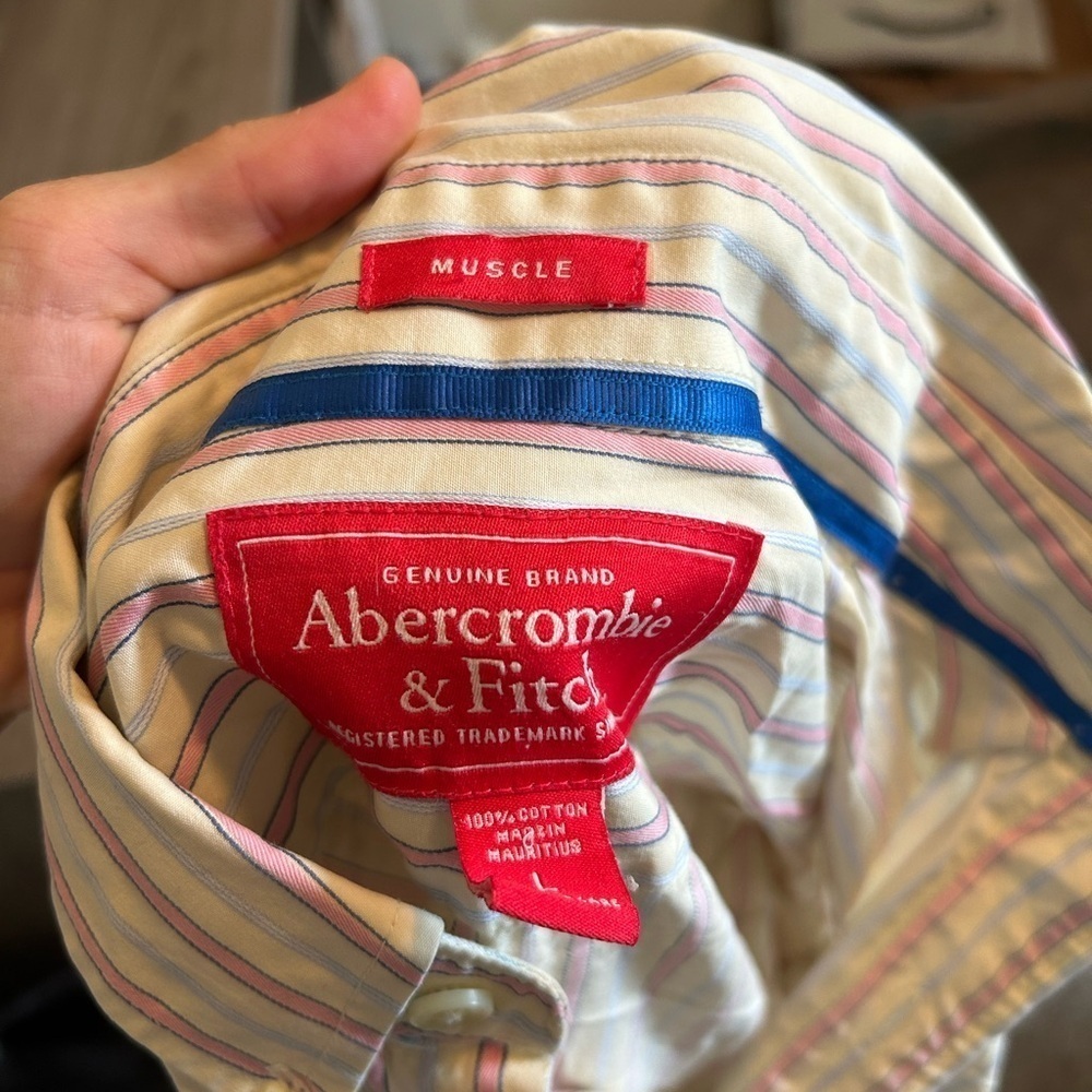 Mens vintage Abercrombie and fitch button down dress shirt pink and blue stripe - Picture 8 of 8